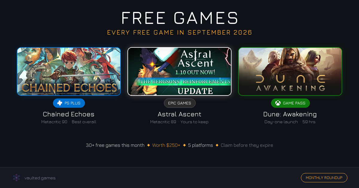 Free Games This Month: Every Free Game in September 2026