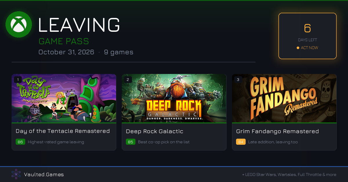 Games Leaving Game Pass: October 31, 2026